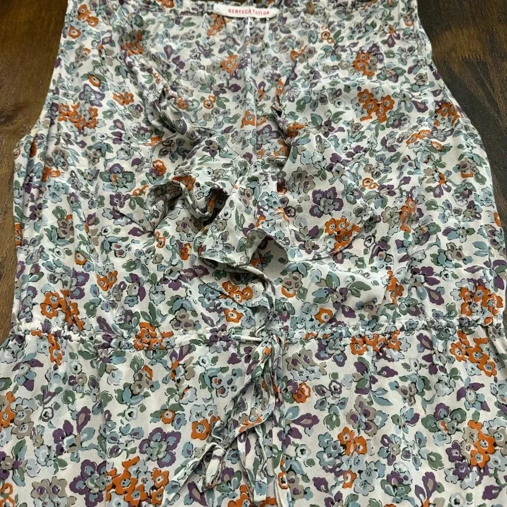 Rebecca Taylor 100% Silk Sleeveless Floral Top. Size 6 - Picture 3 of 8